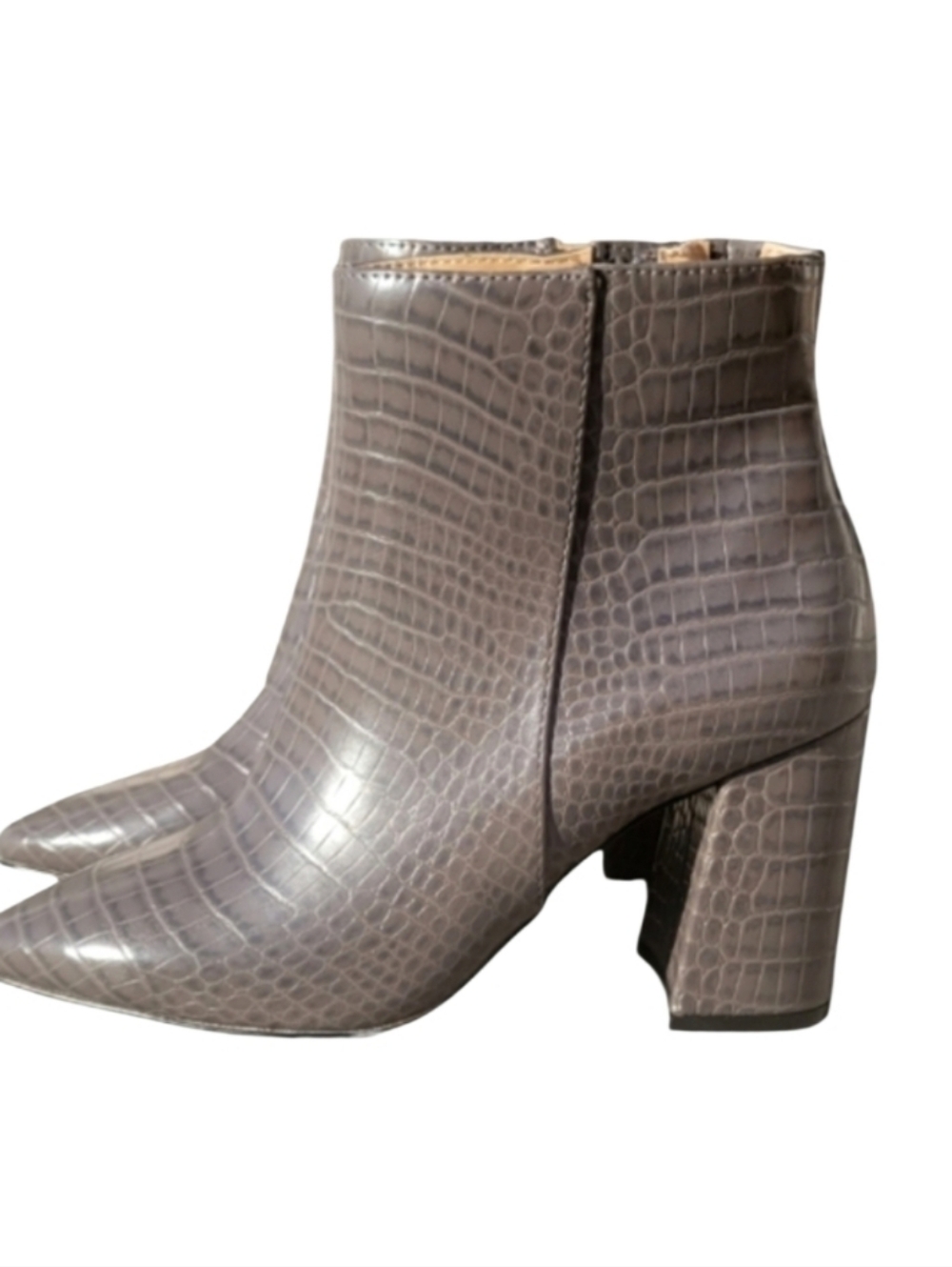 𝅺NEW! EXPRESS Grey Vegan Leather Crocodile Ankle Boots Booties 6.